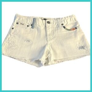 New W/No Tag-Polo Ralph Lauren Little Girls Sz. 6X White Denim Shorts W/Distress
